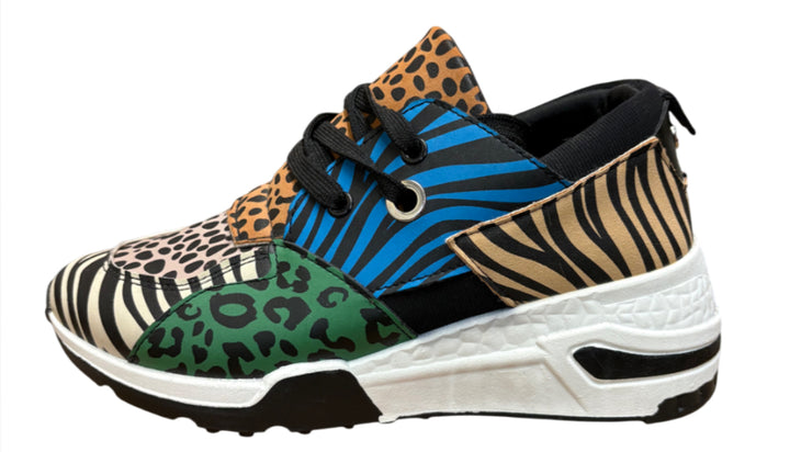 Multicolour Animal Print Shoes with Mixed Patterns