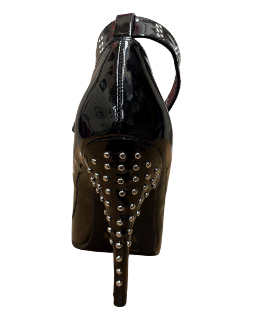 Gloss Black Studded Heels with Stylish Ankle Strap