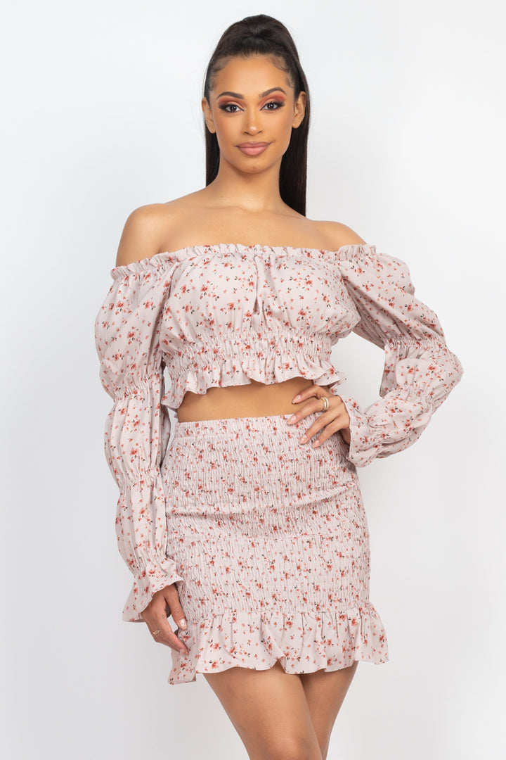 Ruffled Marie Long Sleeve Top & Skirt Set