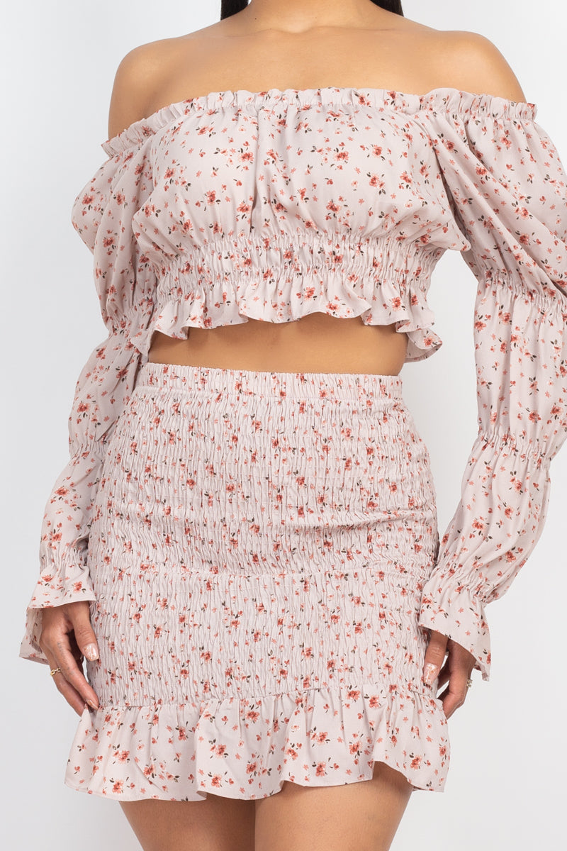 Ruffled Marie Long Sleeve Top & Skirt Set
