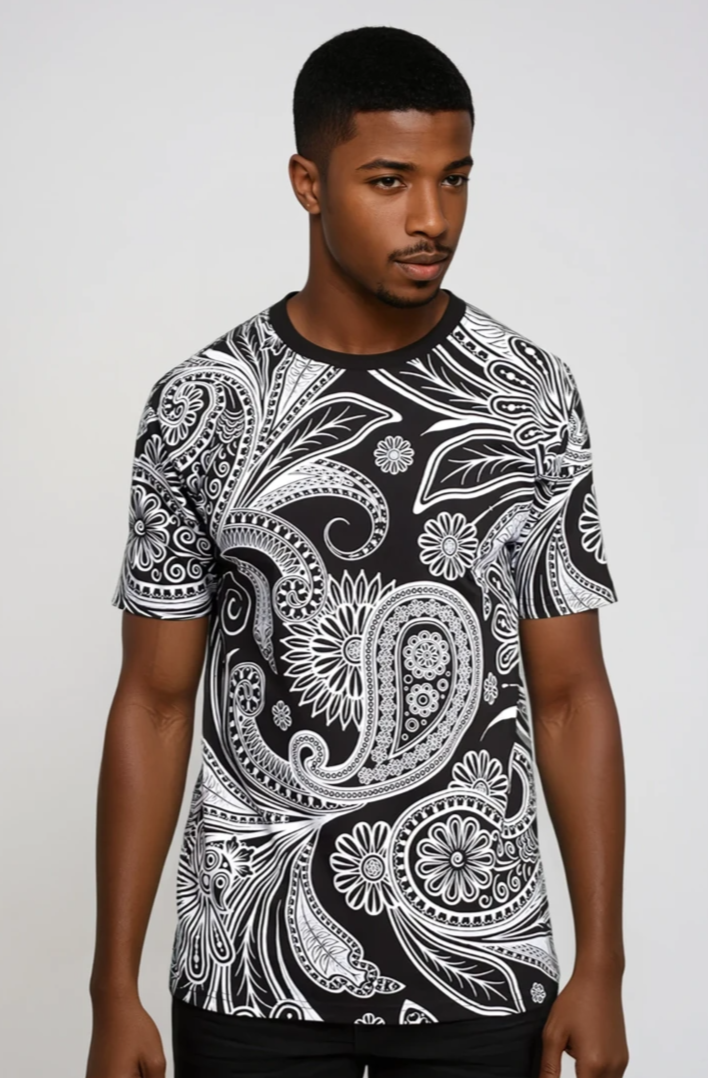 Monochrome Paisley Bloom Tee Shirt