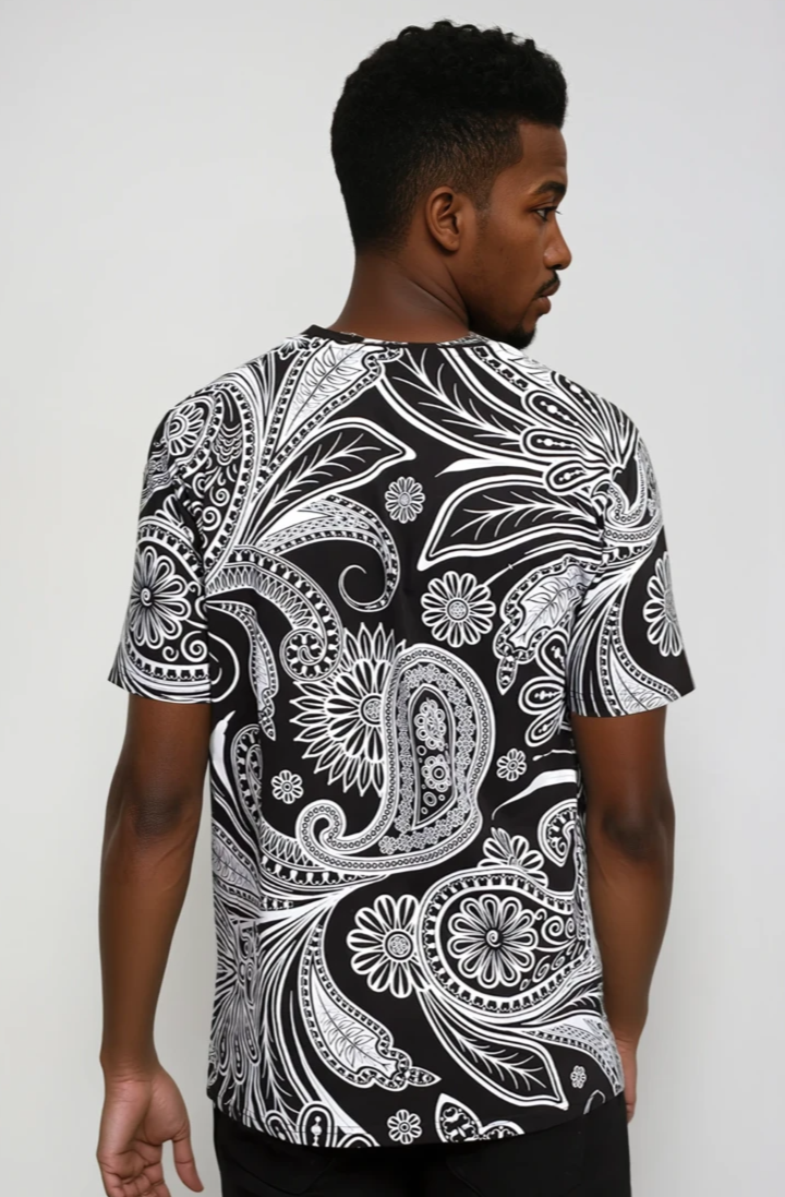 Monochrome Paisley Bloom Tee Shirt