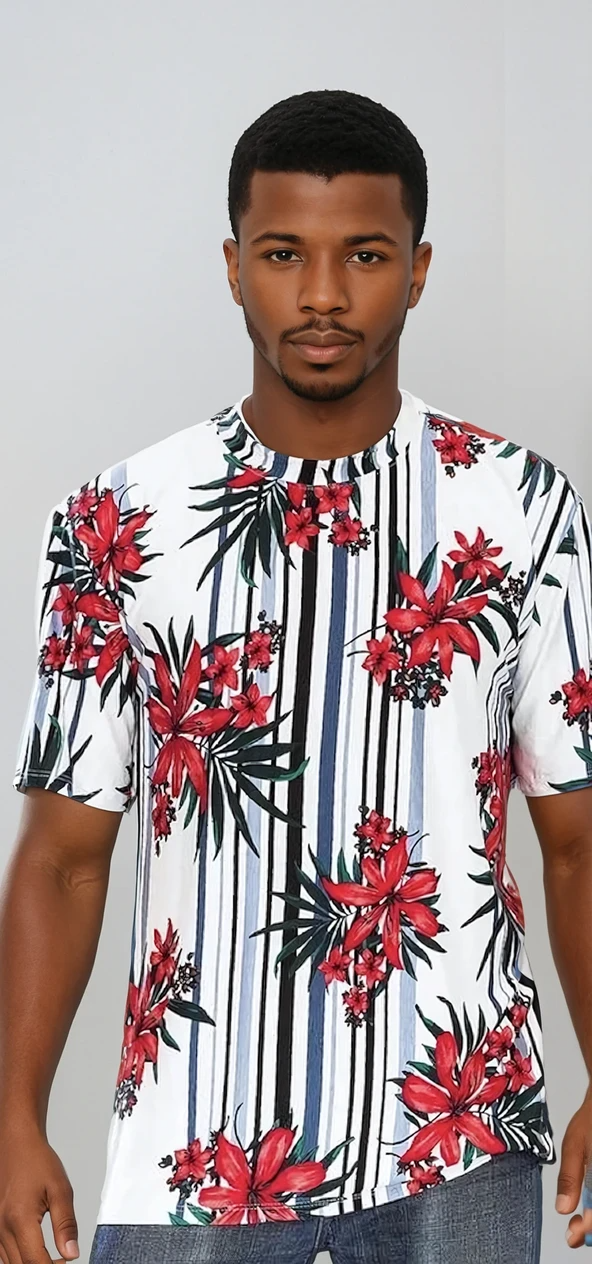 Red Floral Stripe Print Casual Shirt