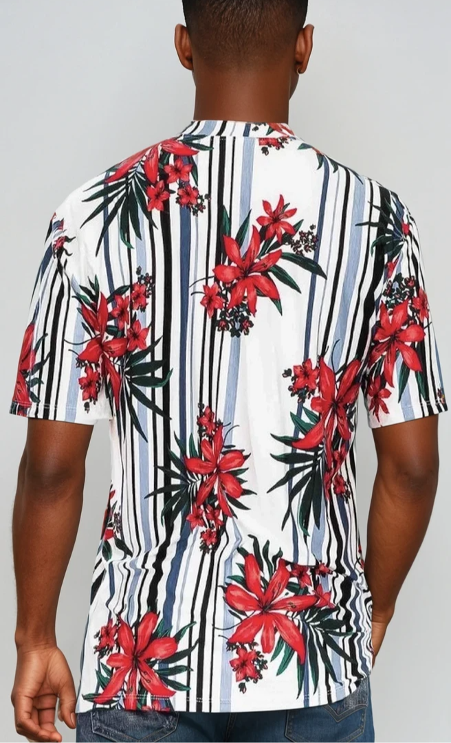 Red Floral Stripe Print Casual Shirt