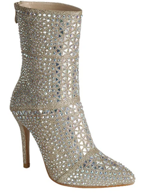Rhinestone Studded Stiletto Heel Crystal Ankle Fashion Boots