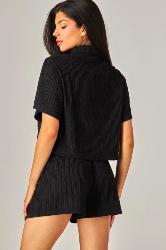 Crinkled Plisse Linen Shirt & Shorts