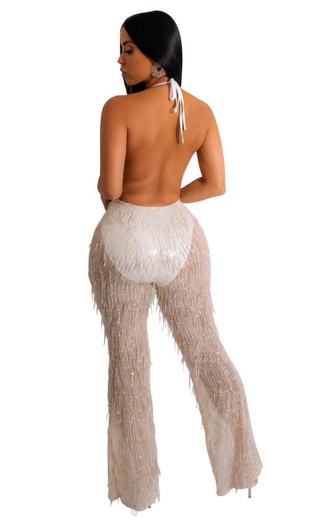 Sequin Fringe Halter Jumpsuit
