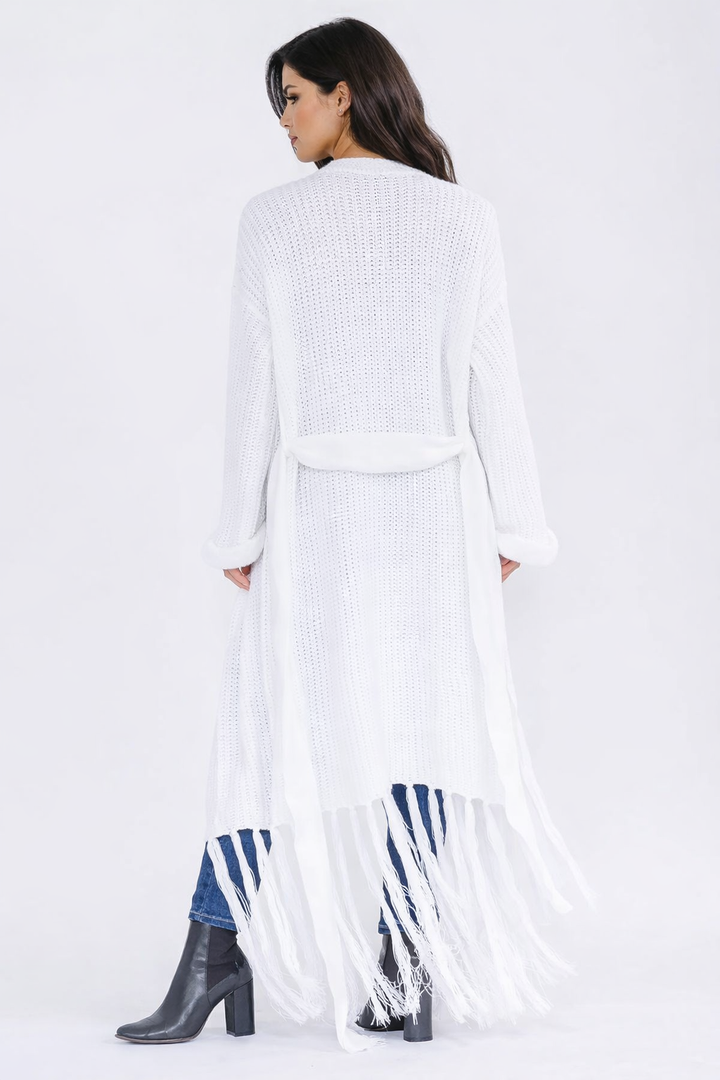 Soft Knit Fringe Hem Longline Cardigan
