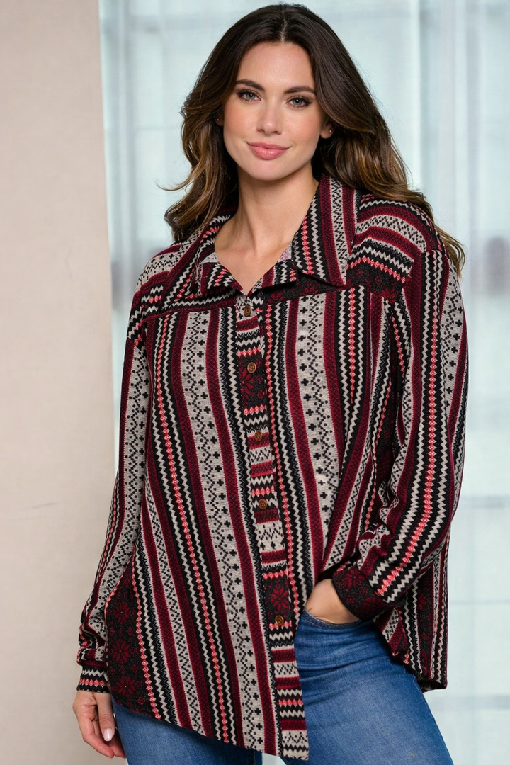 Button-Up Multi Print Blouse