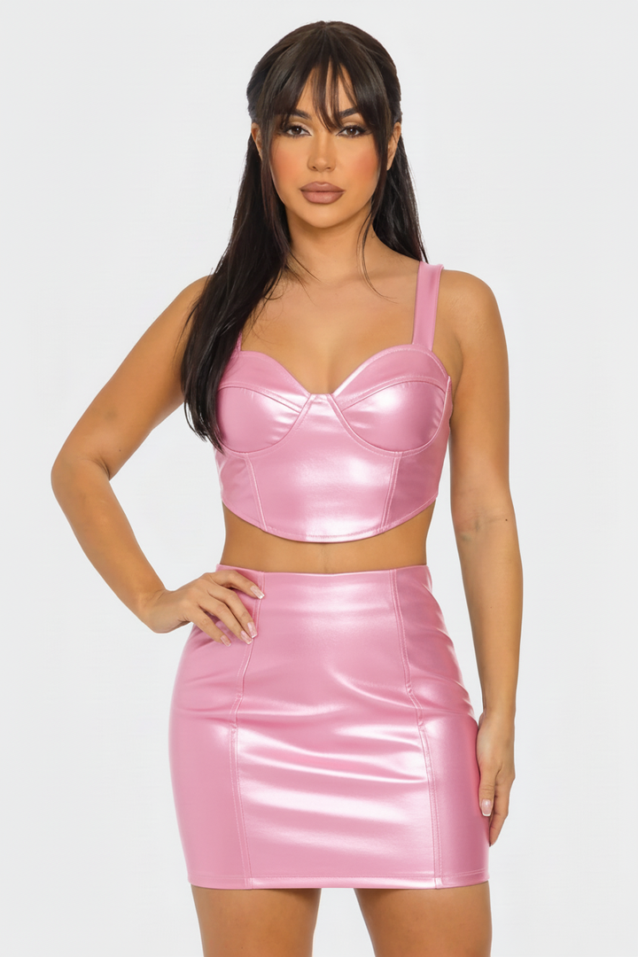 Metallic Crop Top and Skirt Set