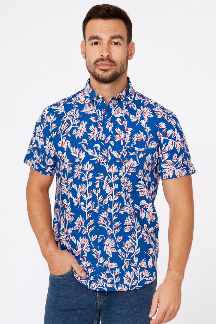 Blue Floral Button-Up Polo