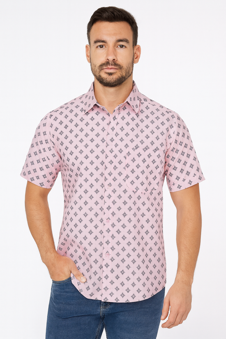 Pink Printed Button-Up Polo