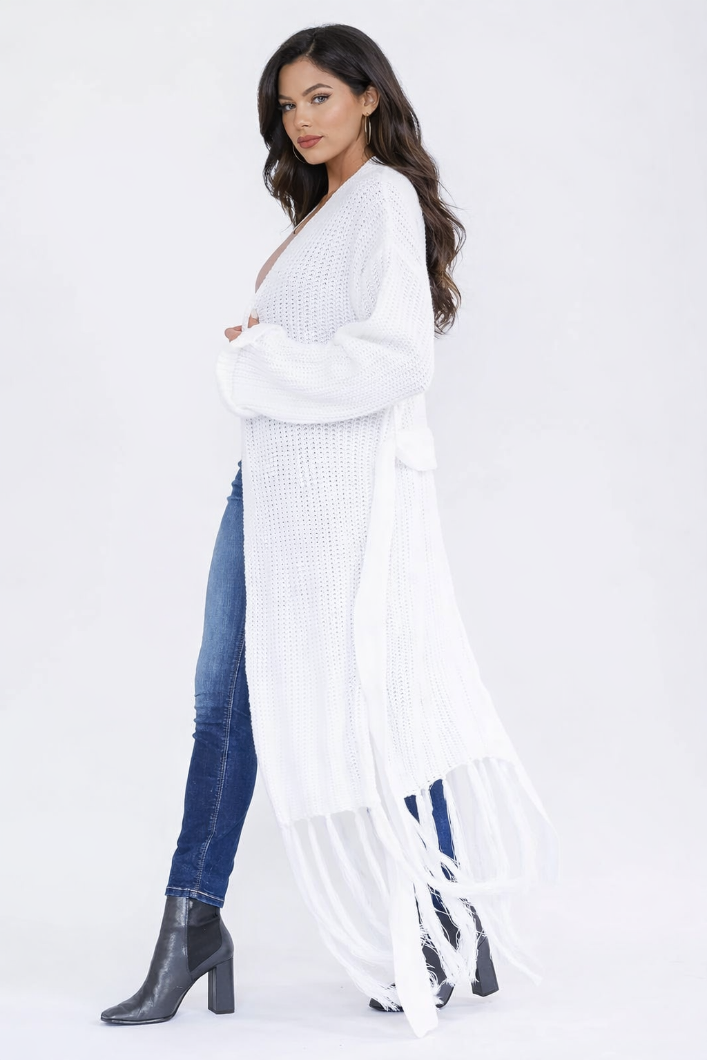 Soft Knit Fringe Hem Longline Cardigan