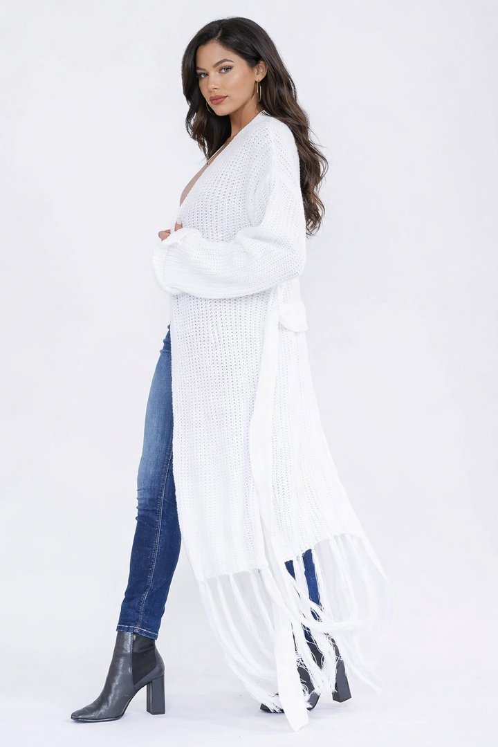 Soft Knit Fringe Hem Longline Cardigan