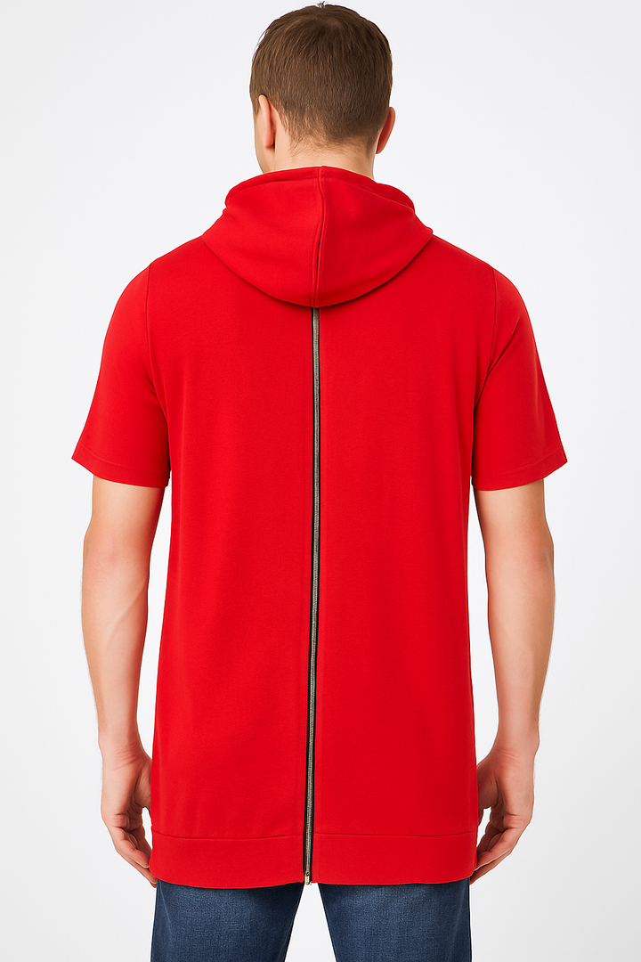 Short-Sleeve Hooded Zipper Shirt with Expandable Back
